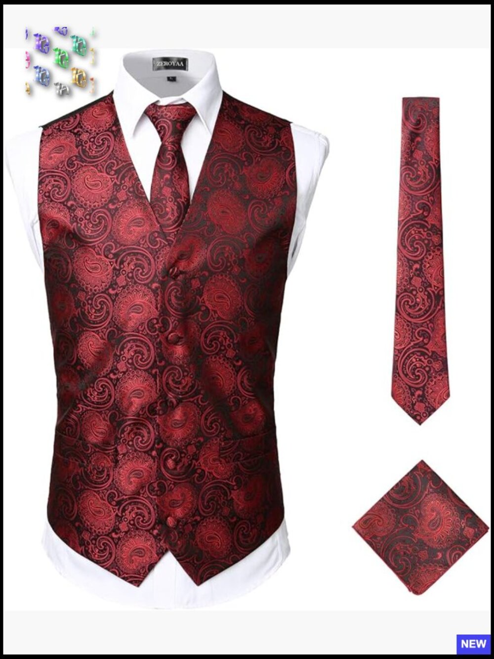 Classic Jacquard Paisley Vest Set Slim Fit Formal Elegant Tuxedo Accessories